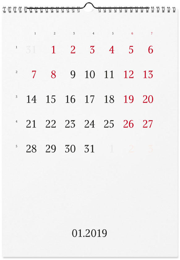 calendar 2019 january