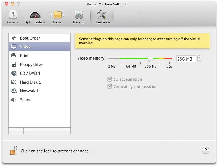 parallels settings video window